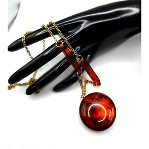 Vintage Root Beer BAKELITE Pendant Necklace 1930s Art Deco Swirl Marbled Chunky